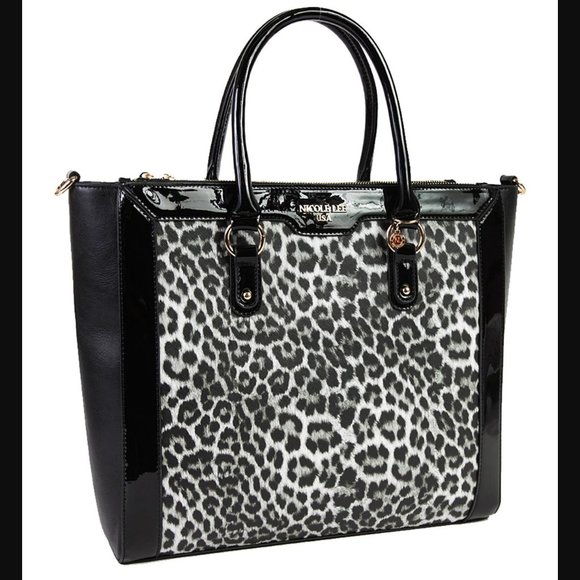 Nicole Lee Black Animal Print Tote Bag - Picture 1 of 14
